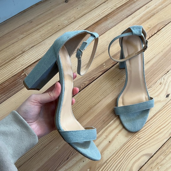 Charlotte Russe Shoes - Charlotte Russe Light Wash Denim Block Heel Sandals Ankle Strap Blue Womens 10